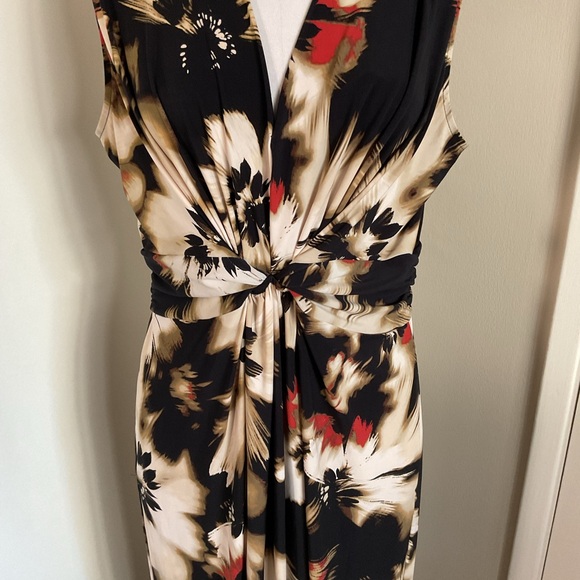 Anne Klein Black Cream Floral Maxi Dress L Large Sleeveless Event Wedding - Picture 7 of 12